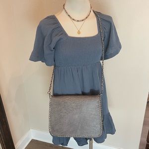 NWT Vegan Leather Gray Chain Strap and Trim Design Cross-body Bag,